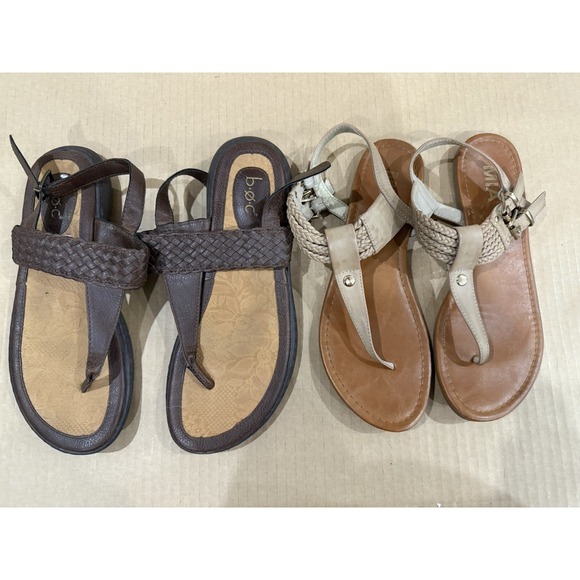 Women's Sandals Bundle B.O.C. Brown Braided & MIA Tan Slip-On Flats Size 8 & 7.5 - Picture 1 of 8